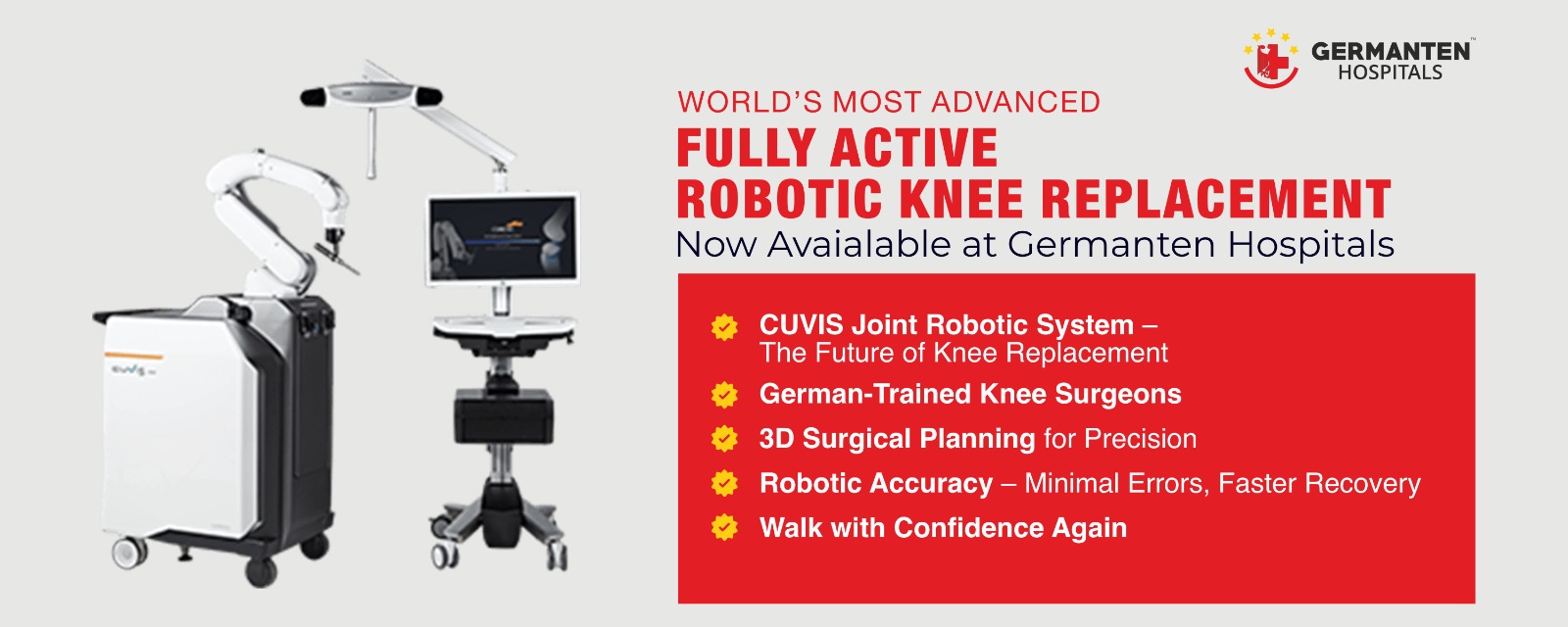 Robotic knee replacement team at Germanten Hospital, Hyderabad